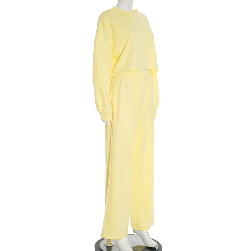Casual Elastic Wide Leg Pants 2 Pieces Sets