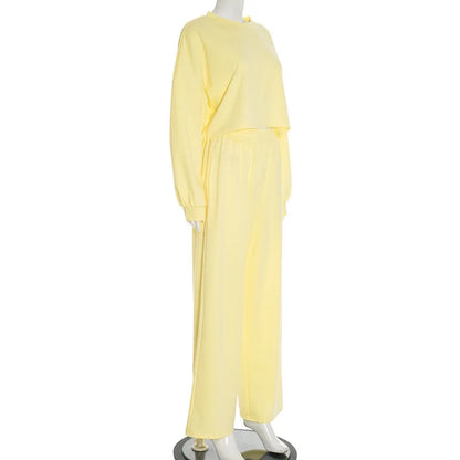 Casual Elastic Wide Leg Pants 2 Pieces Sets
