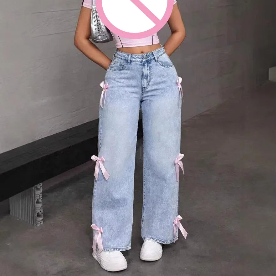 Street bow collage washed jeans