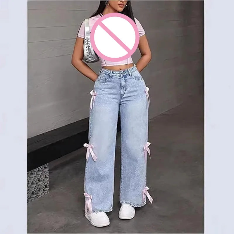 Street bow collage washed jeans
