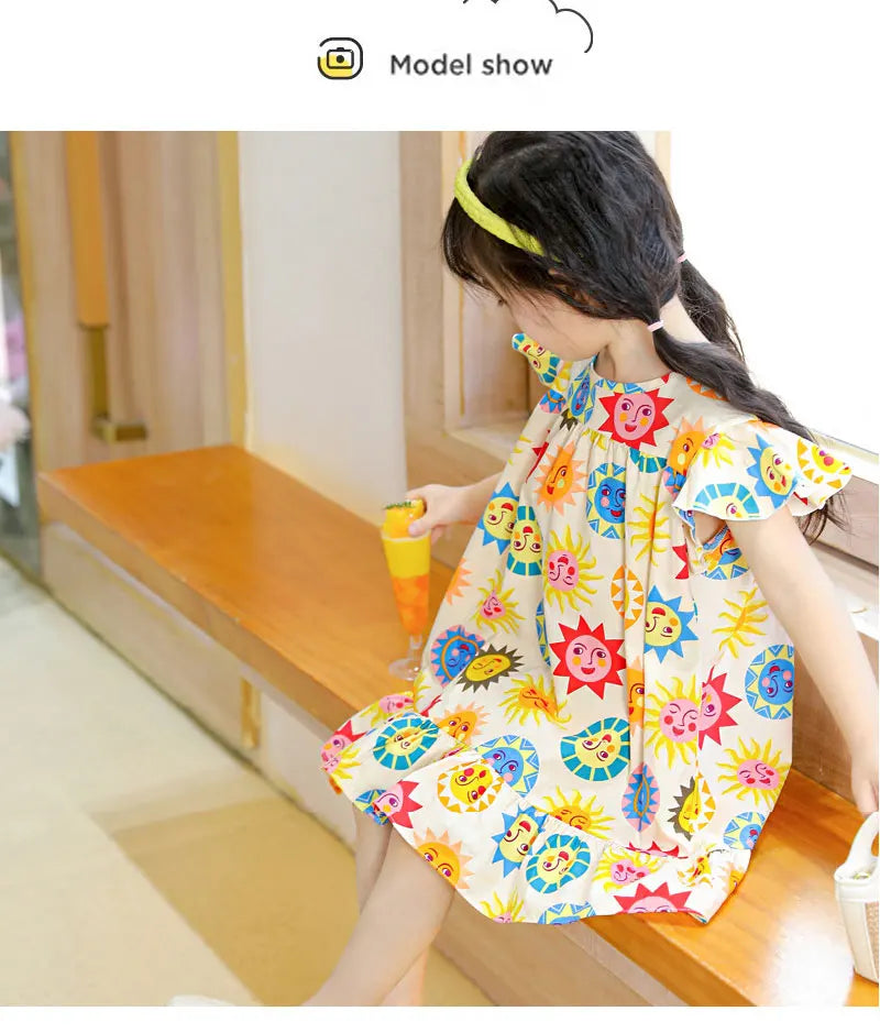 100% Cotton Summer Dress for Girls – Heart Print Sleeveless Princess Outfit