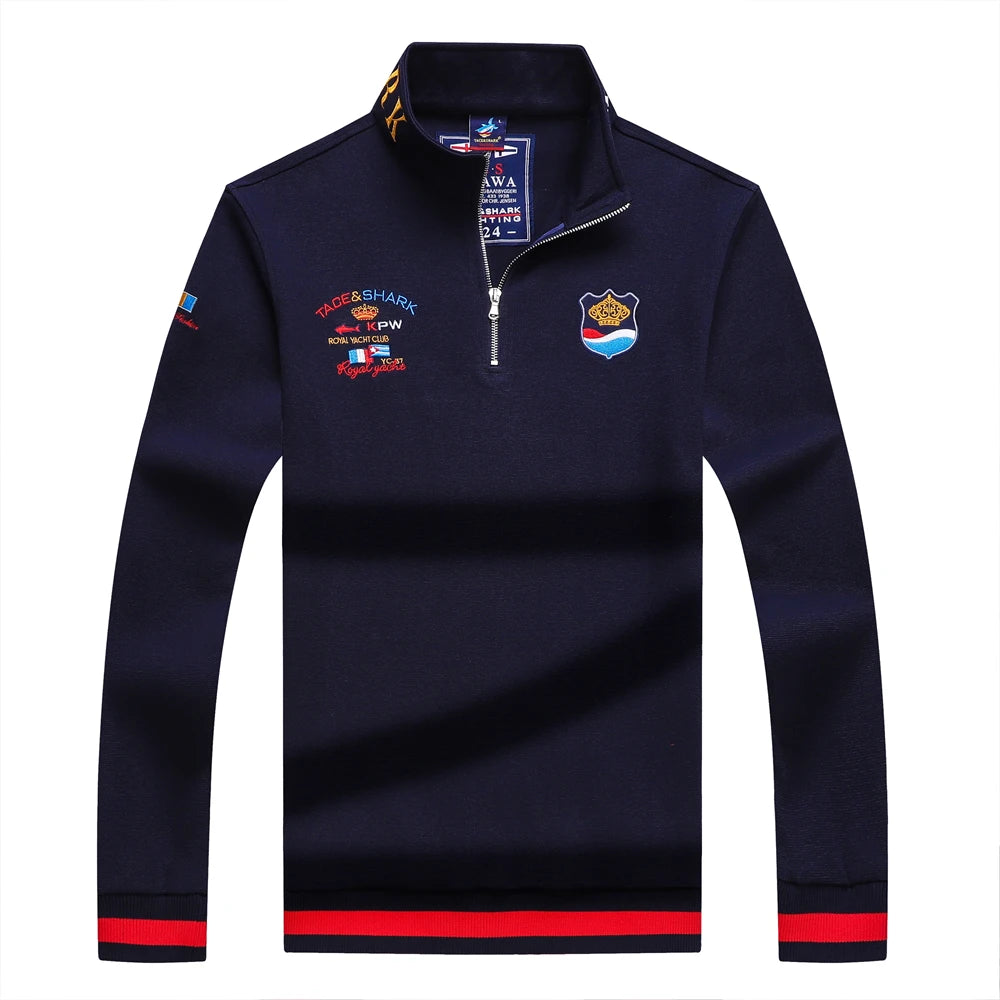 Men‘s Shark Embroidery Long Sleeve Polo Shirt