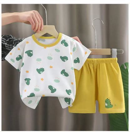 2-Piece 100% Cotton Summer Toddler Outfit – Short Sleeve T-Shirt and Shorts for Boys & Girls
