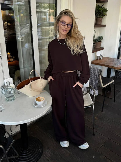 Casual Elastic Wide Leg Pants 2 Pieces Sets
