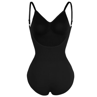 Low Back Bodysuit Shapewear for Women – Seamless Tummy Control Push-Up Body Shaper with Open Crotch & Adjustable Straps