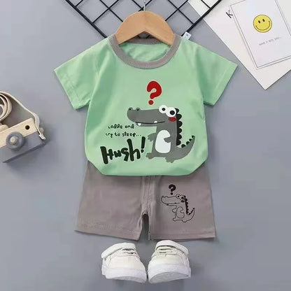 2-Piece Summer Cotton T-Shirt & Shorts Set for Toddlers – Unisex Cartoon Print Outfit