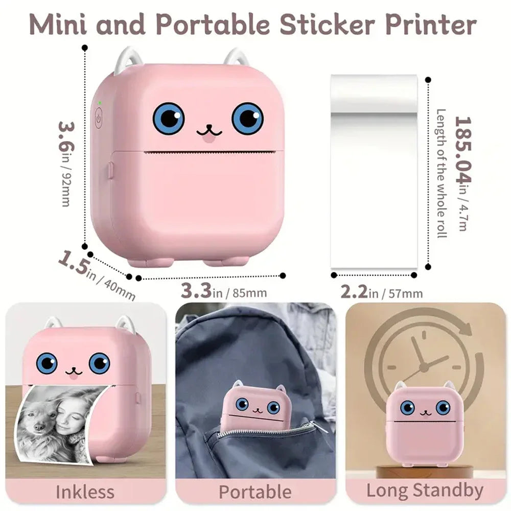 Mini Printer, Portable Thermal Printer Inkless Sticker Maker Machine, Pocket Bluetooth Printer for Pictures, Photos,Journals