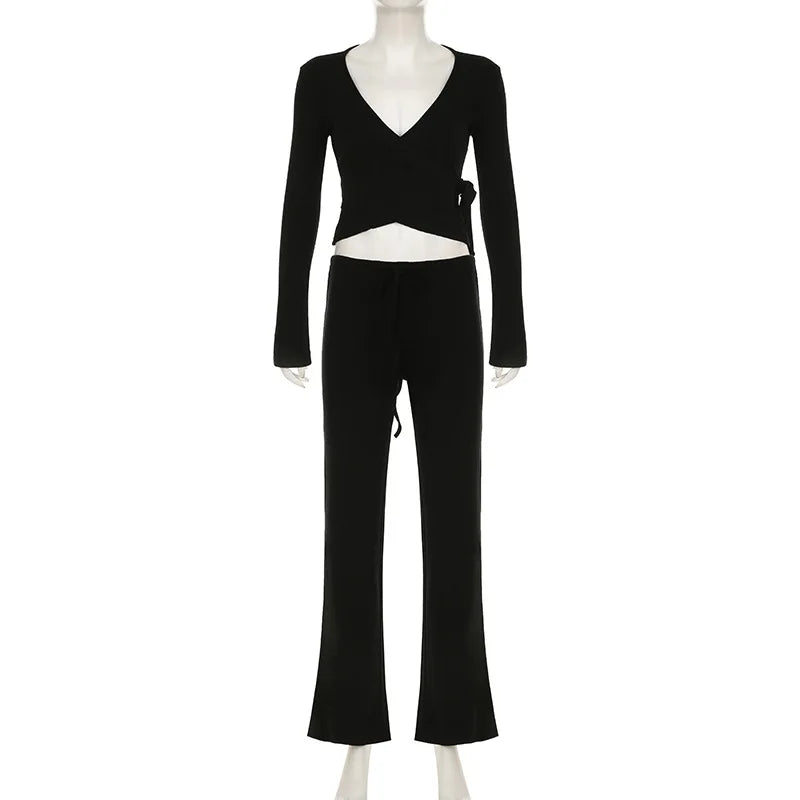 Drawstring High Waist Trousers Set