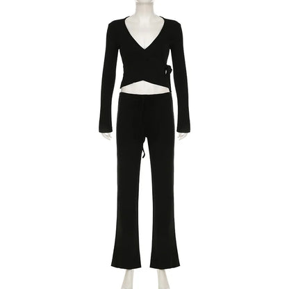 Drawstring High Waist Trousers Set