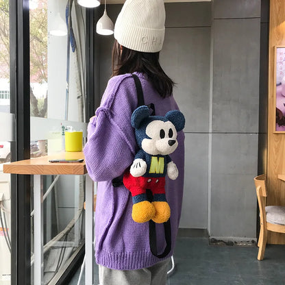 25cm Fashion Cartoon Backpack Mickey Mouse Plush Toy Bag Super Soft Toy Bag Student Bag Holiday Gift