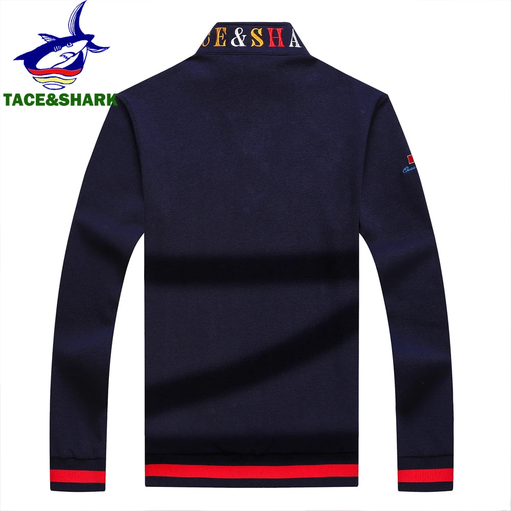 Men‘s Shark Embroidery Long Sleeve Polo Shirt