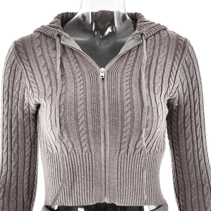 Knitted Long Sleeve Zipper Hooded Two Piece Sets