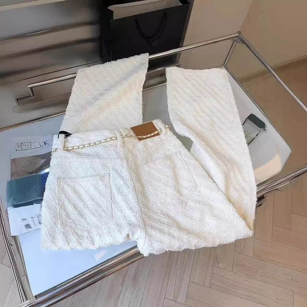 White Plaid Straight Loose Pants