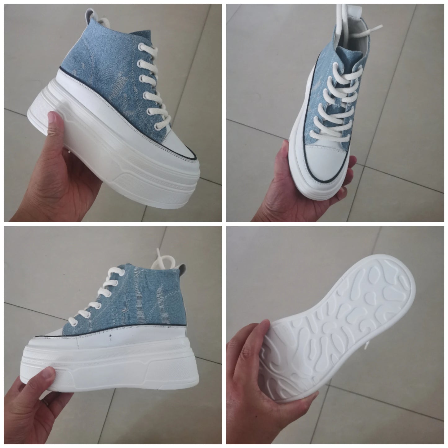 Fujin 8cm Denim Genuine Leather Shoes