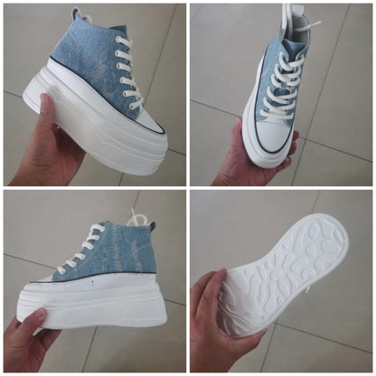 Fujin 8cm Denim Genuine Leather Shoes