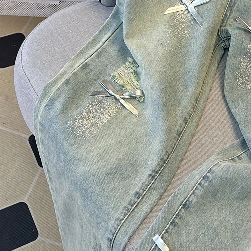 Distressed Ripped Blue Denim Pants