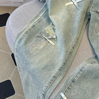 Distressed Ripped Blue Denim Pants
