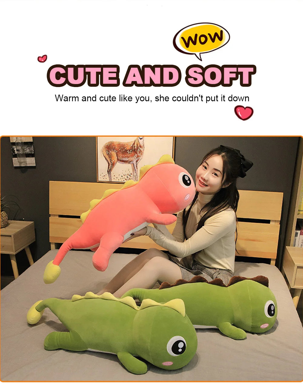 60cm Giant Dinosaur Stuffed Plush Toys Doll Pillow Sleeping Kawaii Big Decoration Animal Doll soft Pillow For Kids Birthday Gift