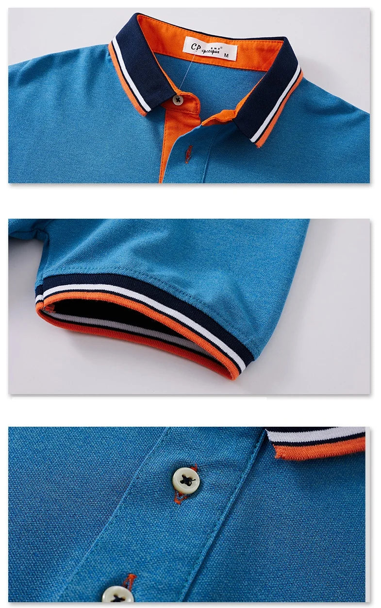 Mens Casual Knot Embroidery 95% Cotton Polo Shirt