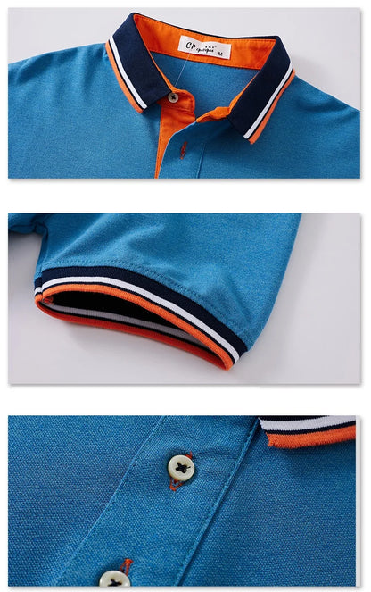 Mens Casual Knot Embroidery 95% Cotton Polo Shirt