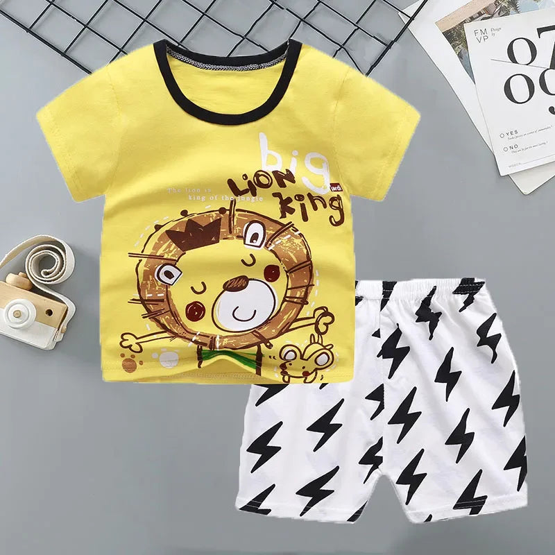 2PCS 100% Cotton Summer T-Shirt and Shorts Set for Toddlers