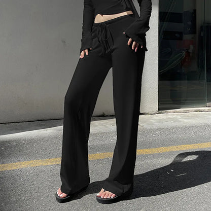 Drawstring High Waist Trousers Set