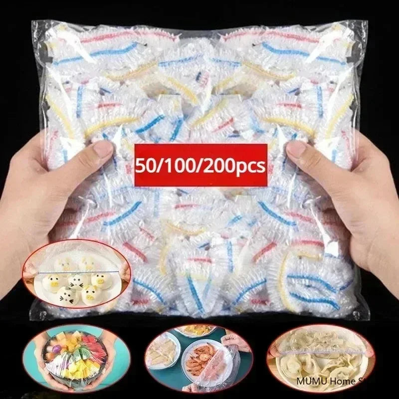 Colorful Disposable Food Cover Food Grade Fruit Fresh-keeping Film Bag Cling Cover Bowl Cover Plastic Bag Kitchen Accessories