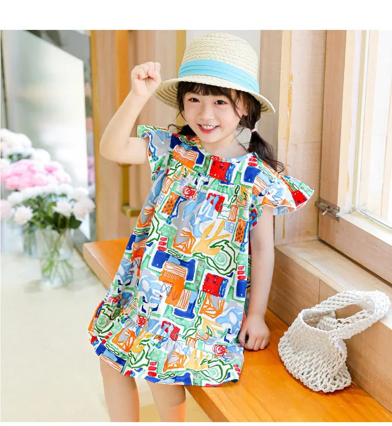 100% Cotton Summer Dress for Girls – Heart Print Sleeveless Princess Outfit