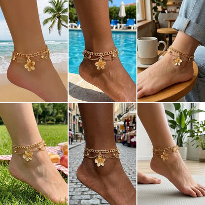 Fashion Metal Flower Pendant Anklet