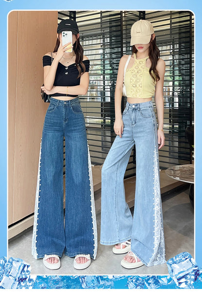 Lace Patchwork Wide Leg Jeans