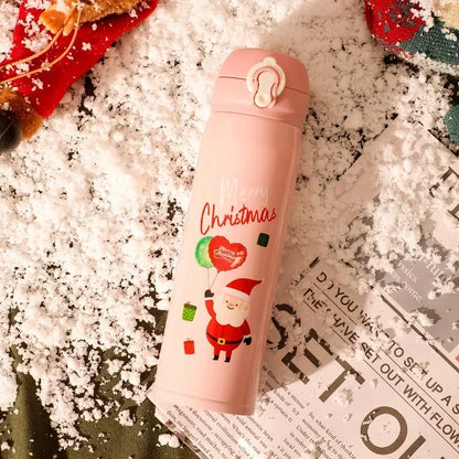 500ml Stainless Steel Christmas Thermos Cup Elk Santa Vacuum Water Bottle Thermos Cup with Lid Christmas Gift for Girl Friend