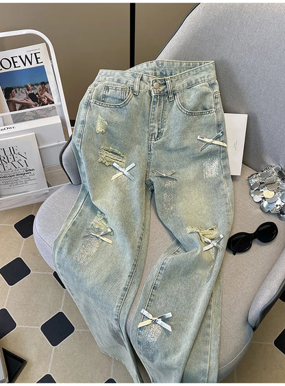 Distressed Ripped Blue Denim Pants