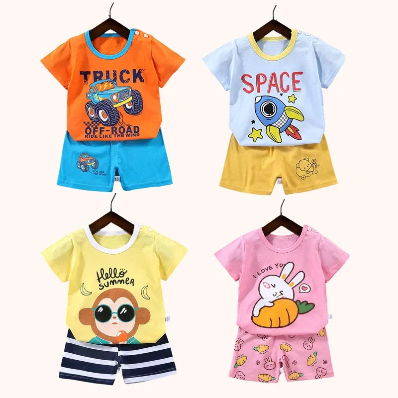 2PCS Cotton Summer T-Shirt and Shorts Set for Toddlers