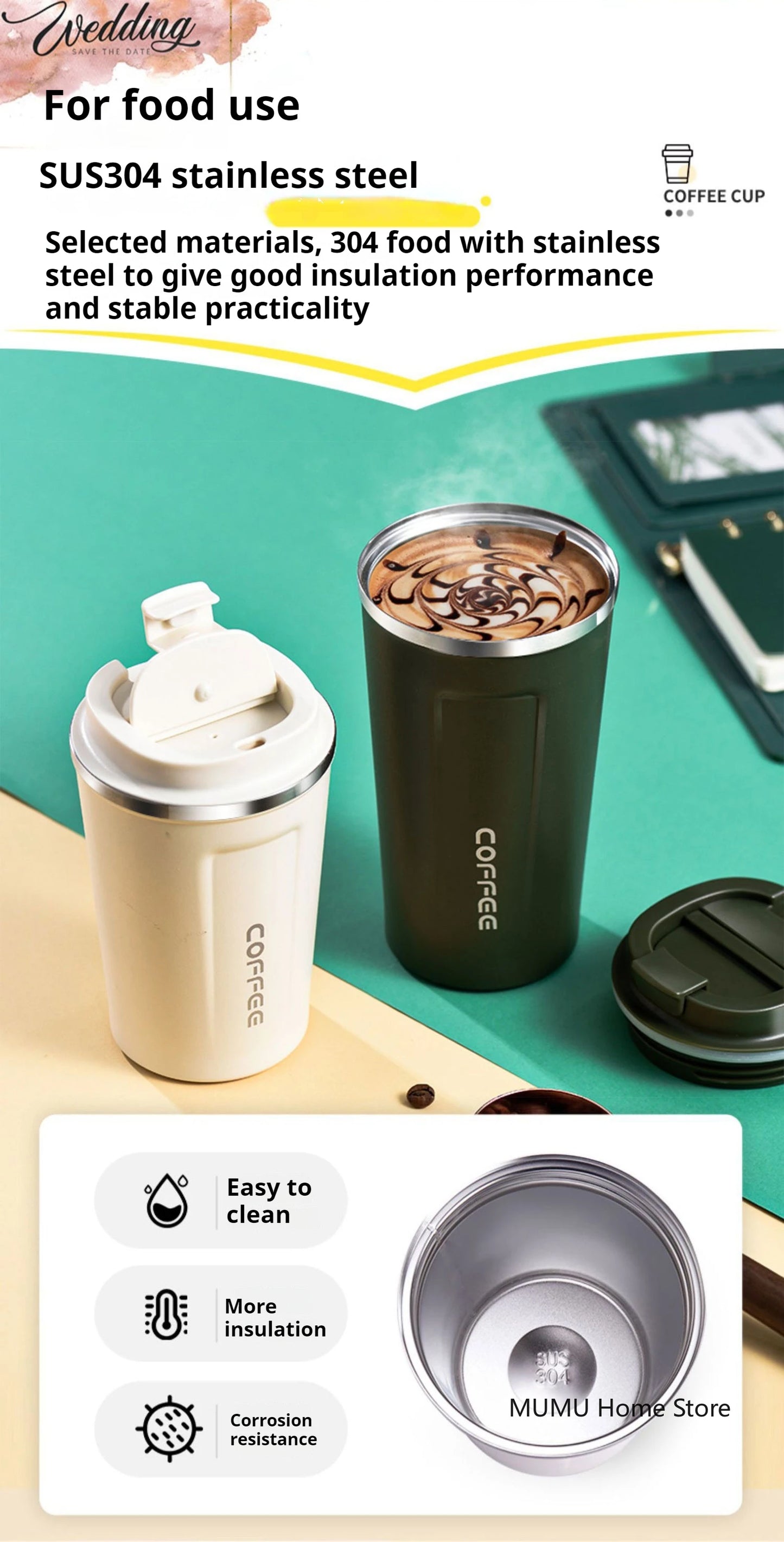 380/510ML Stainless Steel Coffee Mug Portable Tumbler Vacuum Flasks Car Thermal Cup Keeps Cold and Heat Thermal Mug Coffee Cup