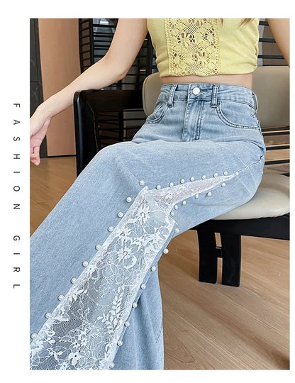 Lace Patchwork Wide Leg Jeans