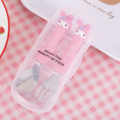 Anime Figure Hello Kitty Children Stainless Steel Cutlery Set Kuromi Cartoon Action Model Spoon Fork My Melody Baby Tableware