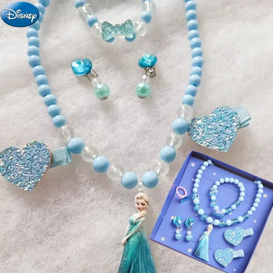 7pcs Disney Frozen Elsa Anna Necklace Bracelet Ring Figure Toys Cute Disney Princess Accessories Toy Kids Girls Gifts Xmas Gifts