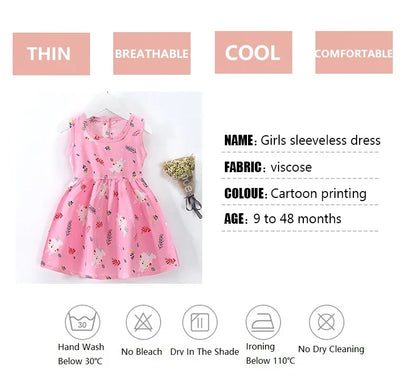 Summer Girls’ Floral Princess Dress – Sleeveless Cotton & Polyester Blend
