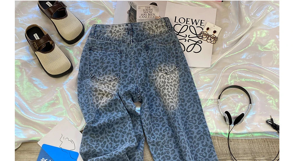 Leopard Print Wide Leg Jeans