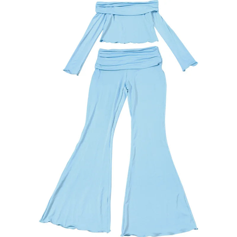 Fold Over Flare Pants 2 Piece Set