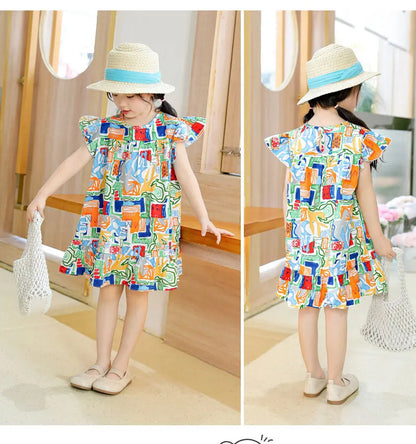 100% Cotton Summer Dress for Girls – Heart Print Sleeveless Princess Outfit
