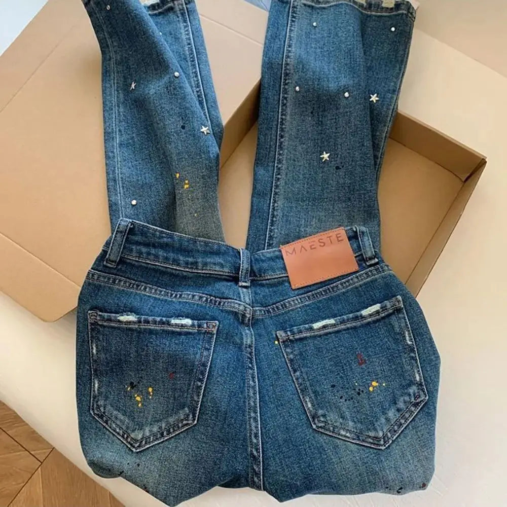 Splash-ink Star Paint Blue Jeans