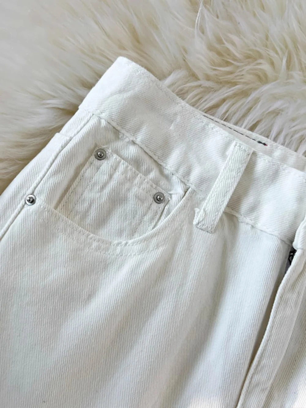 White Wide Leg Denim Pants for Women Size S-5XL