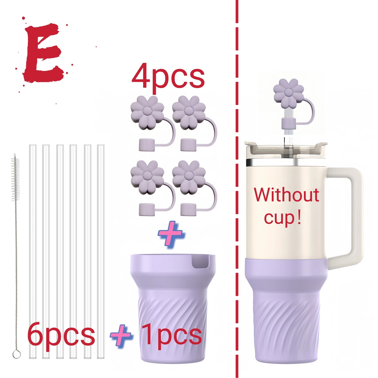 13pcs accessories for Stanley 40oz thermos cup, flower straw covers, 10mm straws, silicone cup sleeves and cleaning brushes.