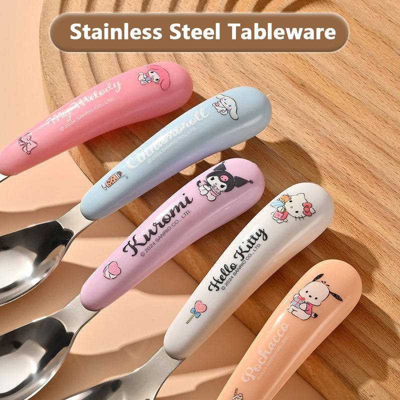 Sanrio Spoon Children Tableware Kuromi Cinnamoroll Hello Kitty My Melody Stainless Steel Toddler Dinnerware Cutlery Kids Gifts