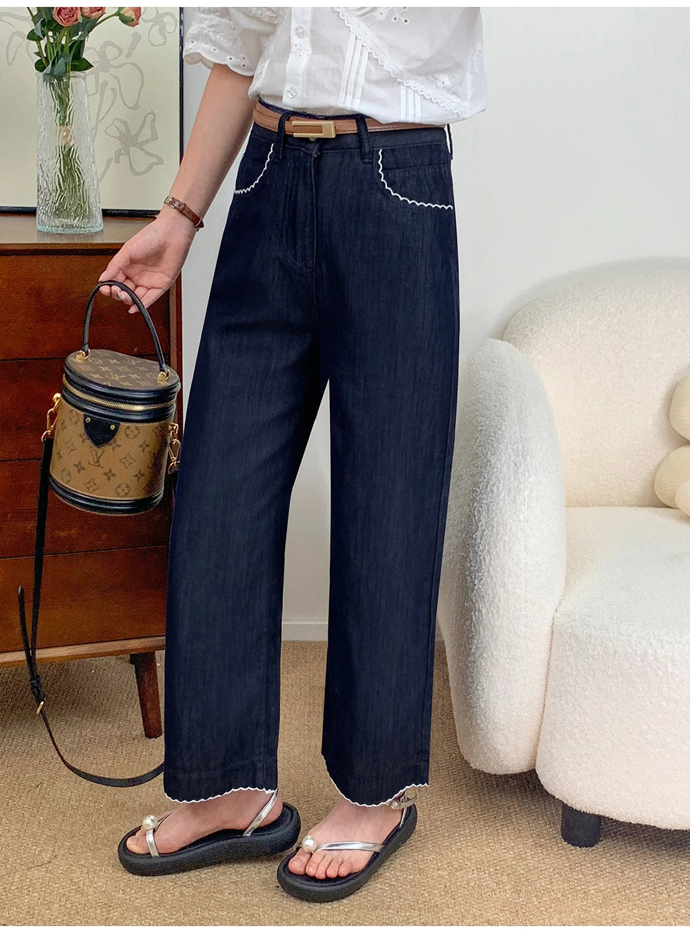 Thin Dark Blue Denim Pants
