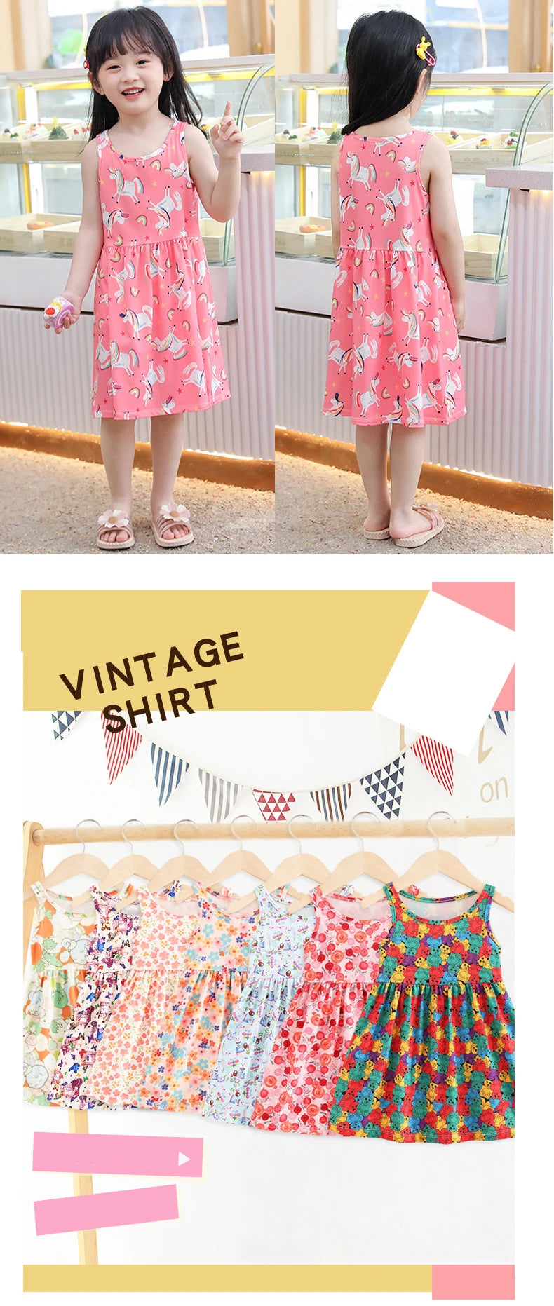 Cute Summer Cartoon Print Dress for Girls – Sleeveless A-Line Princess Outfit