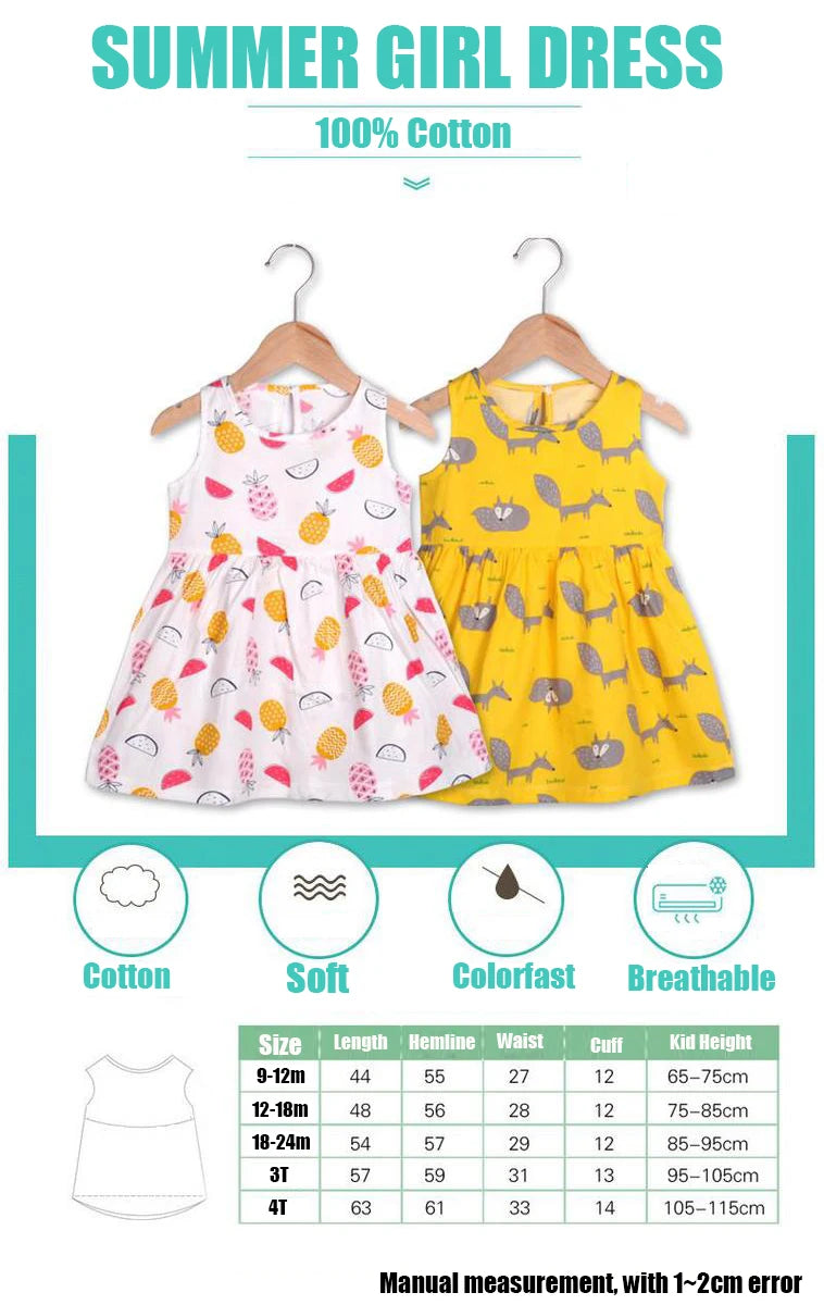 Summer Girls’ Floral Princess Dress – Sleeveless Cotton & Polyester Blend