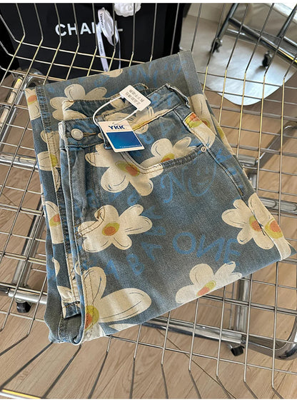 Floral Print Wide Leg Jeans