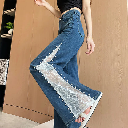 Lace Patchwork Wide Leg Jeans